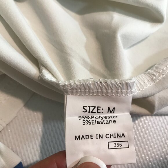 Oversize Lightweight Long Sleeve Crew Neck Blouse Top White Blue M - Picture 9 of 9